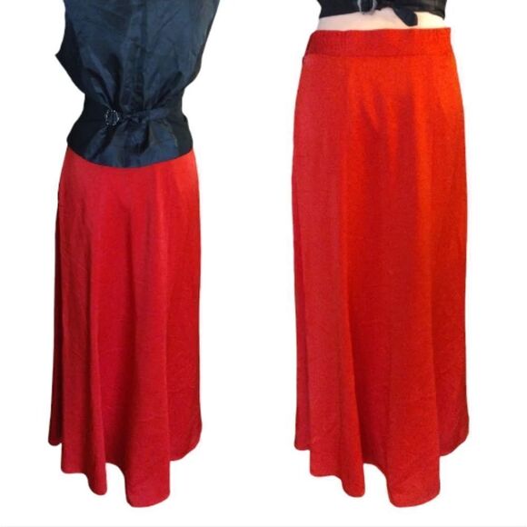 VTG 90s Bright Red Satin Fairycore Grunge Lined Maxi Slip Skirt Size 10 - Picture 9 of 12